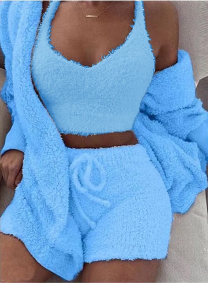 3pcs Womens Clothing Long Sleeve Crop Tank Top And Drawstring Shorts Pajama Set - Image 8