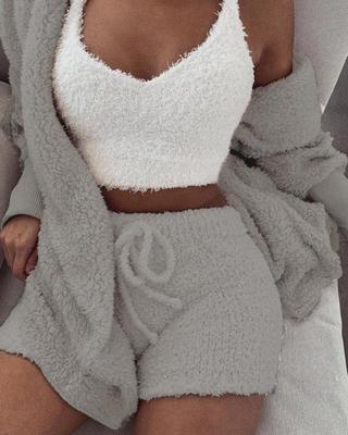 3pcs Womens Clothing Long Sleeve Crop Tank Top And Drawstring Shorts Pajama Set - Image 9
