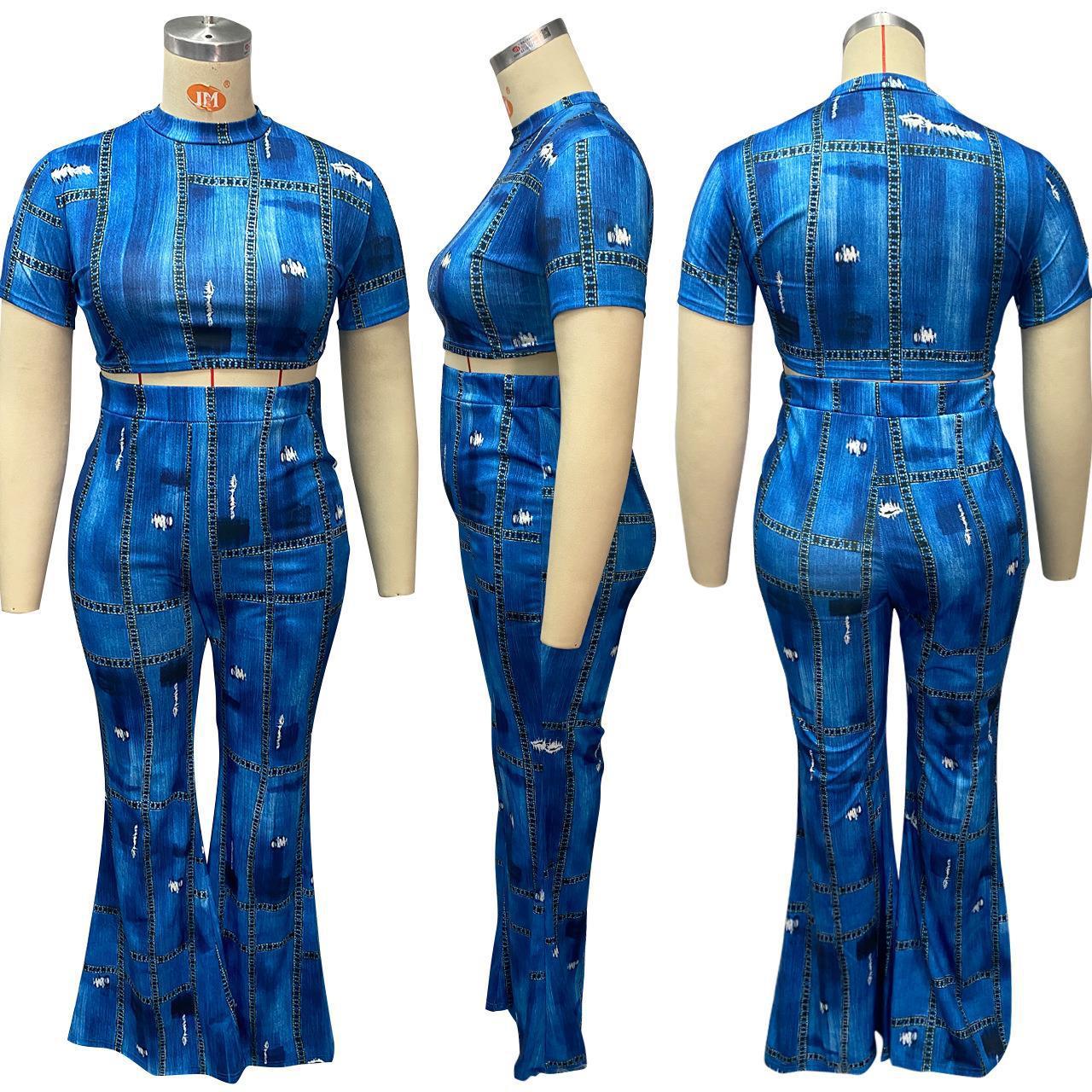 Women's Clothing Denim Printing Plus Size Two-piece Suit - Image 4