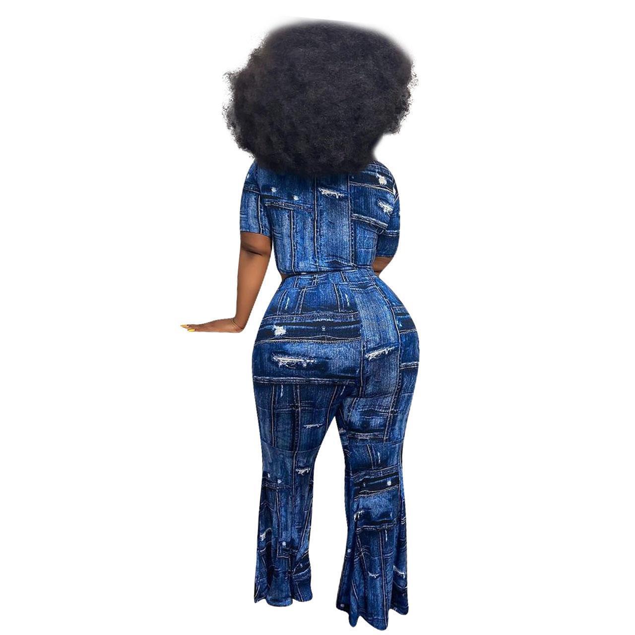 Women's Clothing Denim Printing Plus Size Two-piece Suit - Image 2