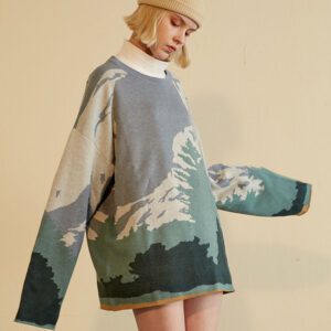 Ladies snow mountain landscape sweater
