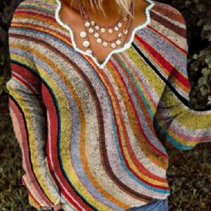 Ladies Geometric Print Long Sleeve Sweater Top