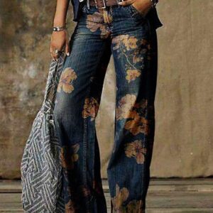 Ladies denim straight-leg pants