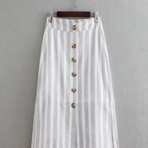 Vadim women elegant striped midi skirt buttons side split A line ladies casual streetwear sweet mid calf skirts BA018
