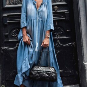 Ladies New Fashion Long Washed Denim Dress