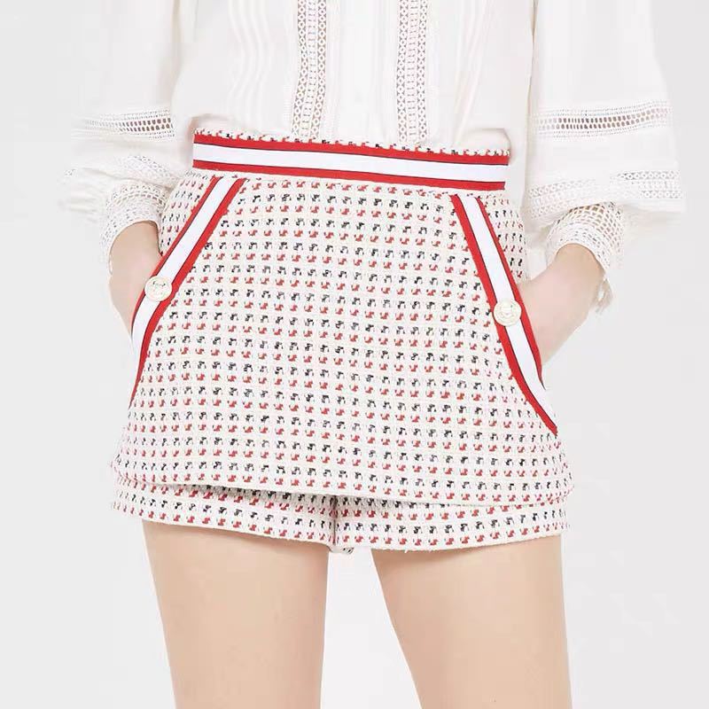 Ladies Color Striped Tweed Jacquard Shorts Women - Image 2