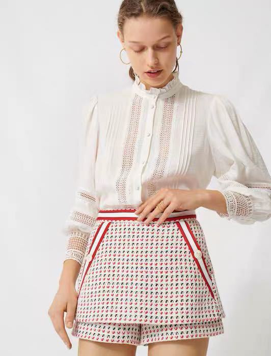 Ladies Color Striped Tweed Jacquard Shorts Women - Image 5