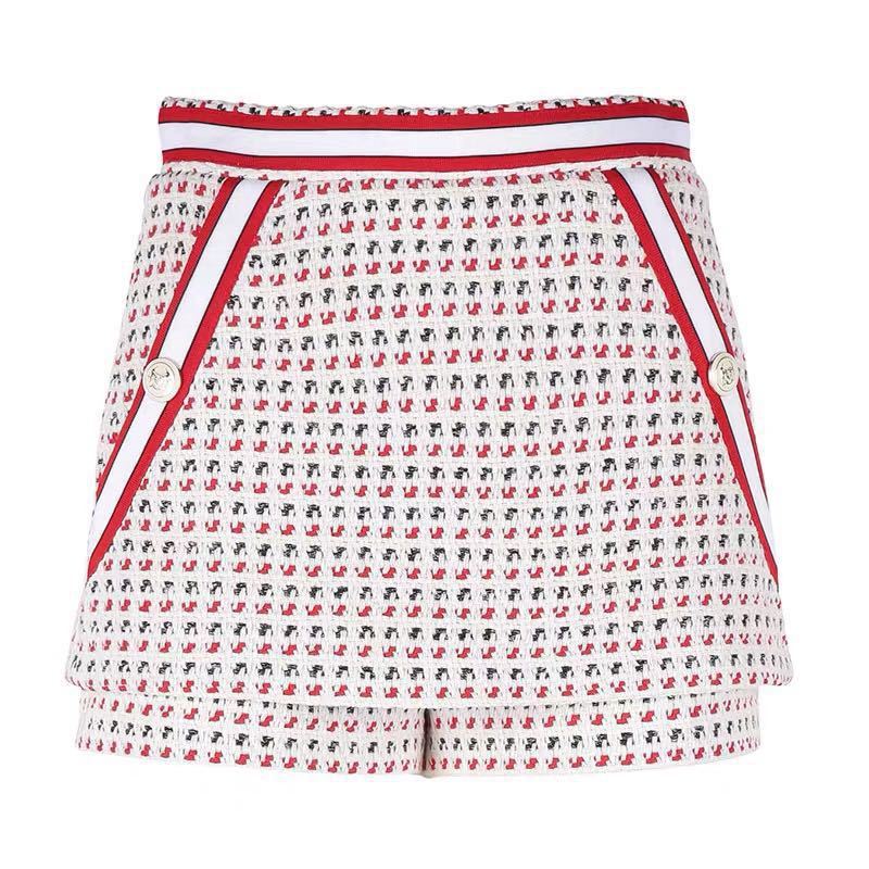 Ladies Color Striped Tweed Jacquard Shorts Women