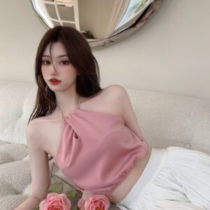 Sweet French Hot Girl Wears A Halterneck Top With An Inside