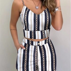Printed Suspenders Summer Slim Suit Ladies Shorts