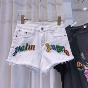 Subtitled Rhinestone Stretch Denim Ladies Shorts