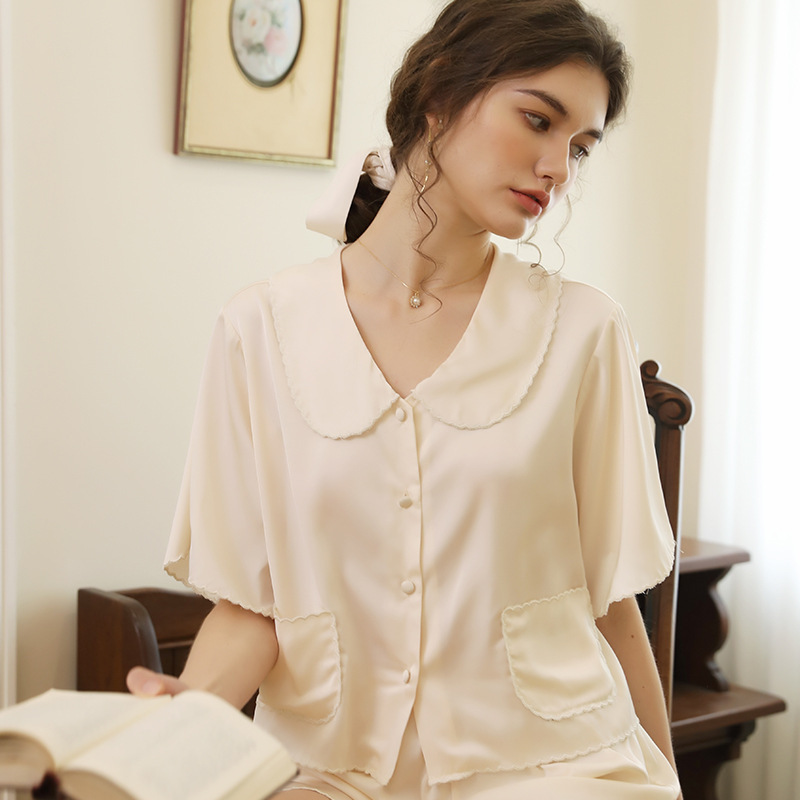 Premium Solid Color Silk Short Sleeve Loungewear Set - Image 4