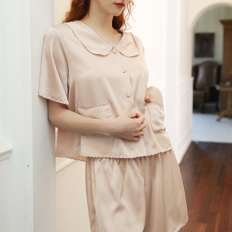 Premium Solid Color Silk Short Sleeve Loungewear Set - Image 2