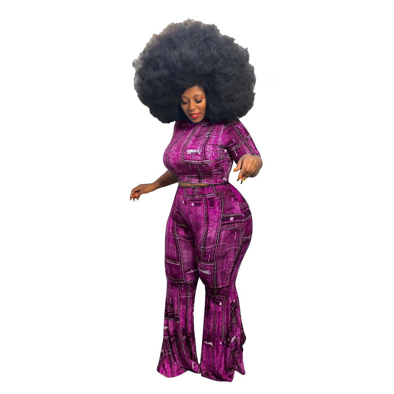 Women's Clothing Denim Printing Plus Size Two-piece Suit - Image 3