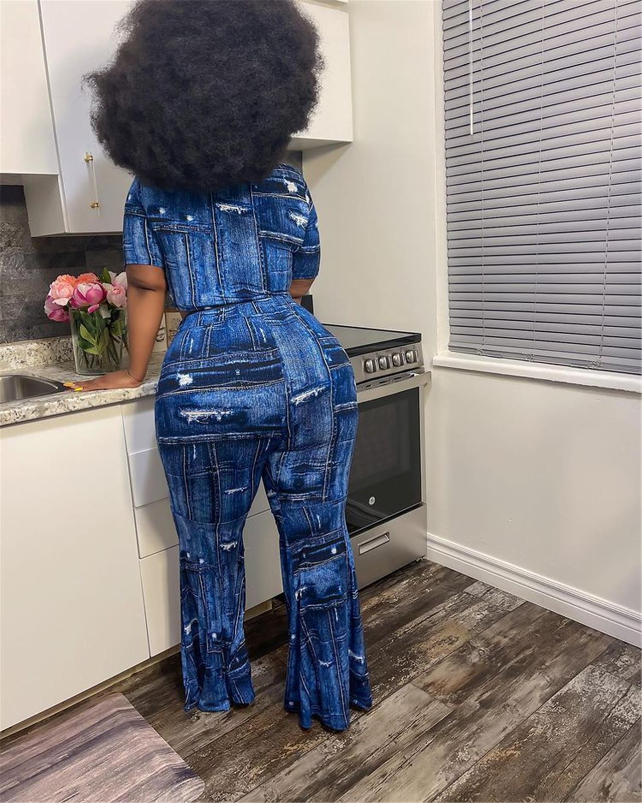 Women's Clothing Denim Printing Plus Size Two-piece Suit - Image 6