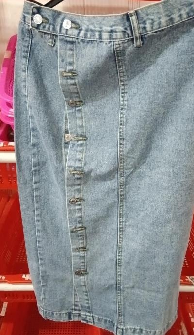 Button Irregular Slit denim High Waist Skirt - Image 10
