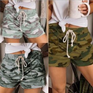 Camo Casual Shorts Loose Strap Pants For Ladies