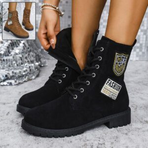 Fashion Lace-up Chunky Heels Boots Winter Round Toe Shoes For Women