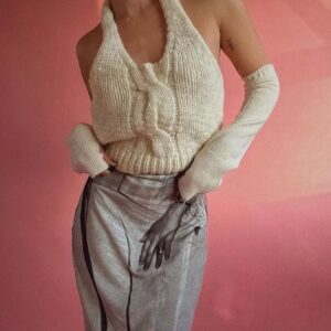Ladies Off Shoulder Halter Sling Gloves Sweater Knitwear