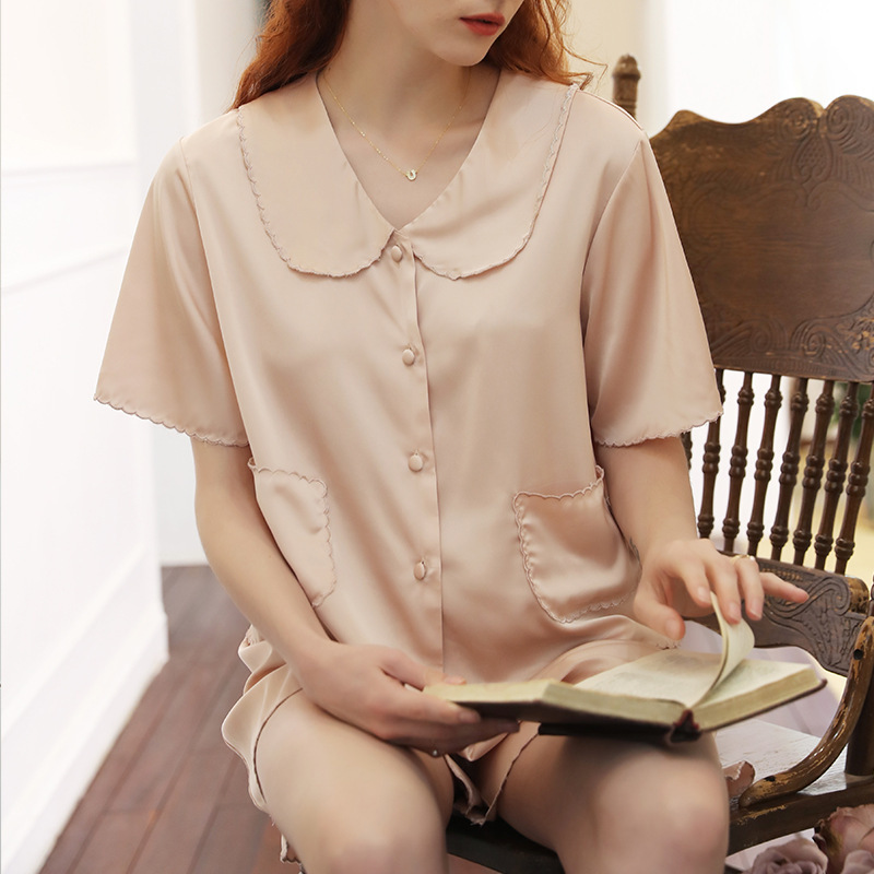 Premium Solid Color Silk Short Sleeve Loungewear Set - Image 5