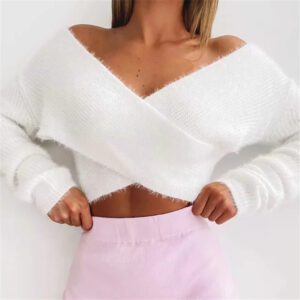 Ladies Cross V-neck Short Long Sleeve Sweater