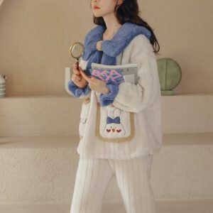 Cute Women's Flannel Long Thickened Loungewear