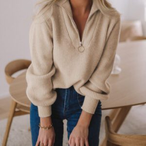 Ladies Casual Fashion Pullover Zipper Sweater