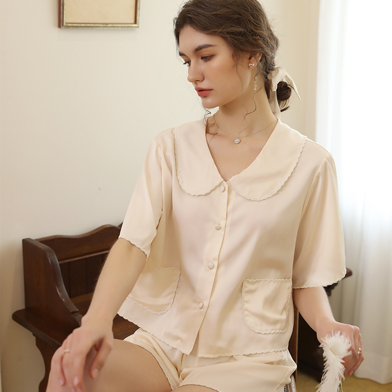 Premium Solid Color Silk Short Sleeve Loungewear Set - Image 3