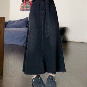 Washed Denim Long Skirts Tall Skirt